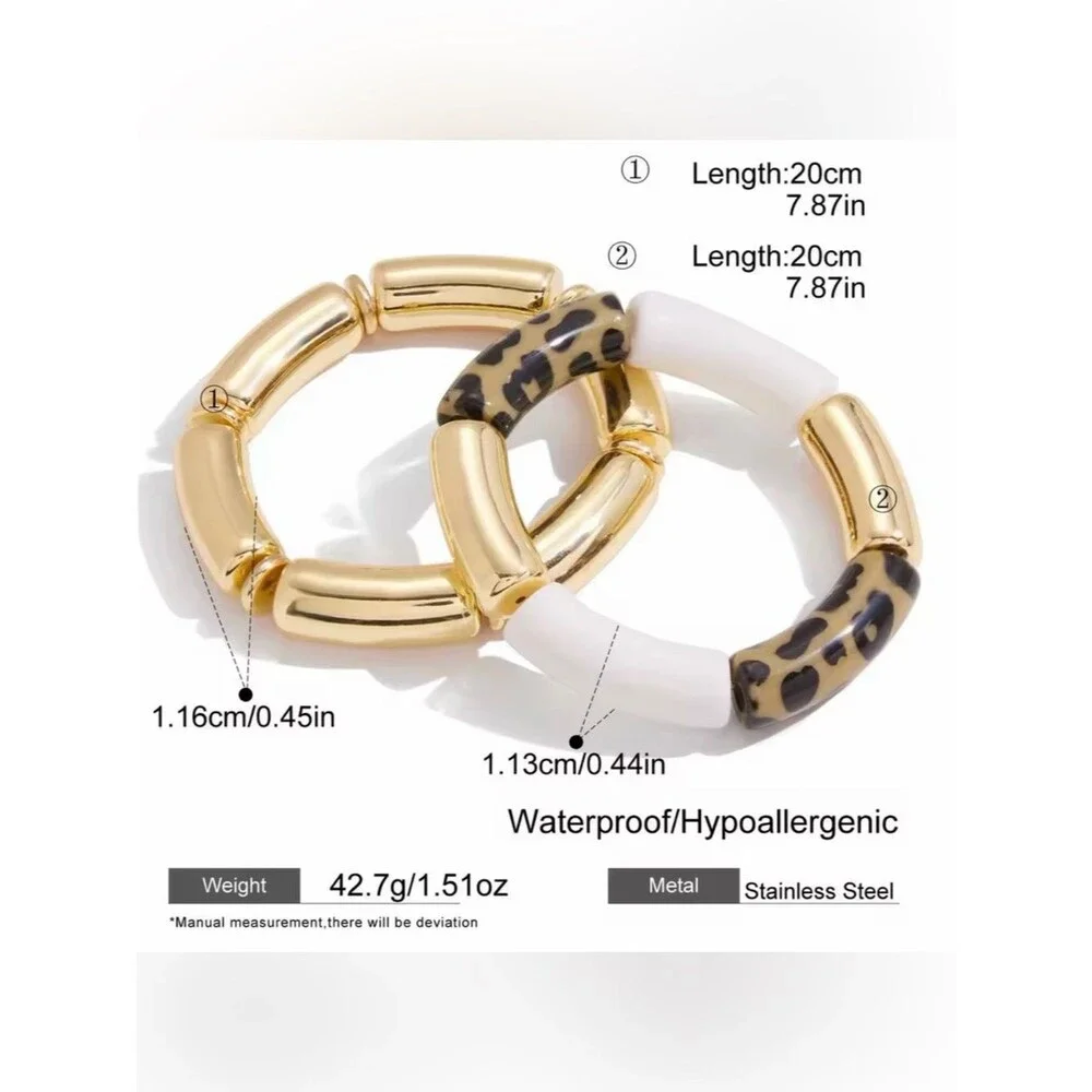 Gold, leopard and white Statement bracelets with Leopard Accent